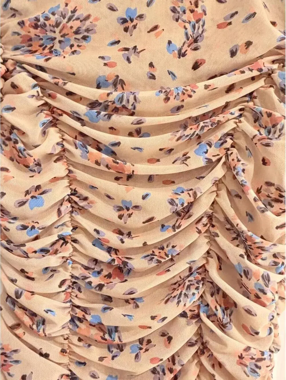 NEW! Free People Briella Ruched Midi Dress‎ Floral Tea Combo Puff Sleeve Size XS